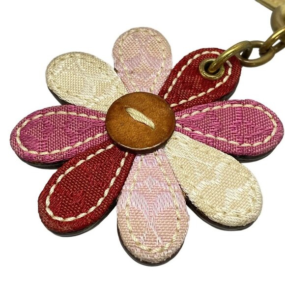 Auth COACH - Red Pink White Jacquard Leather Bag Charm - Picture 5 of 6